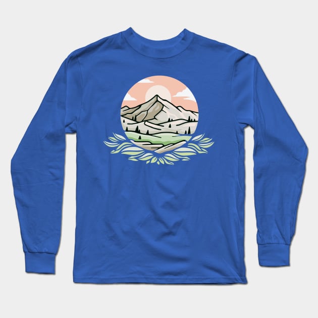 Modern Icon in Flat Design Concept Landscape Mountain Long Sleeve T-Shirt by Protshirtdesign